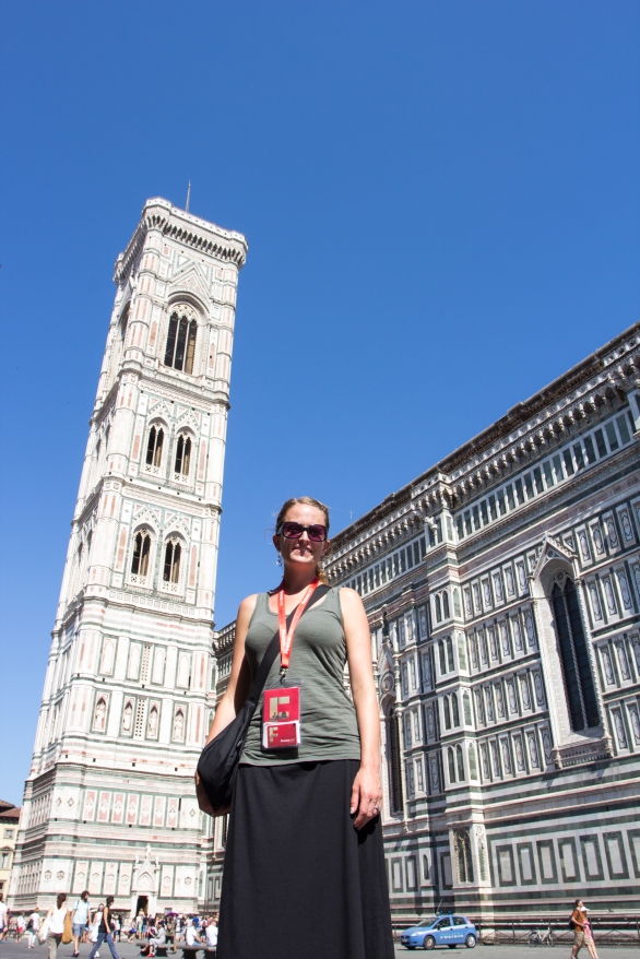 Caitlin in front of Il Duomo with her Firenze pass on getting ready to geek out for the day.